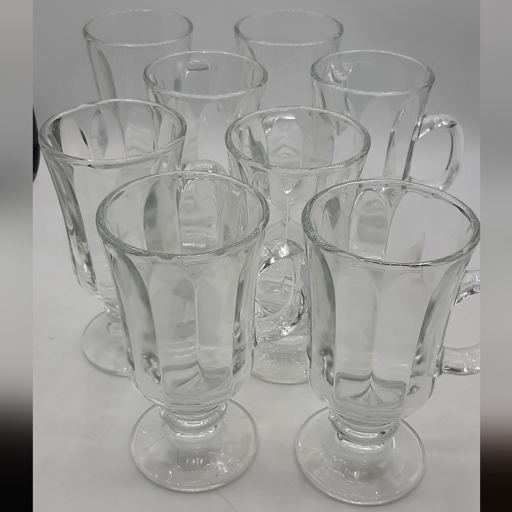 Set of 8 Libbey Clear Glass Optic Milan Pedestal Footed Irish Coffee Mugs NEW